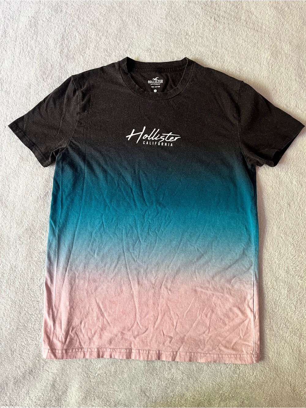 Hollister Gradient Black to Teal to Pink Short Sleeve Logo Tee